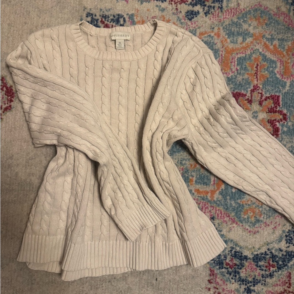 Cream cable knit sweater 100% cotton ~ size XL